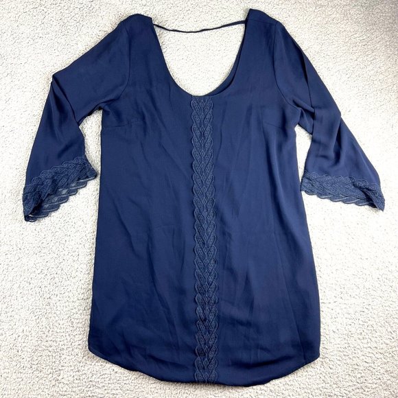 ASTR Women’s Navy Blue Dress Size Large Lace Blouson Polyester Casual - Picture 1 of 10